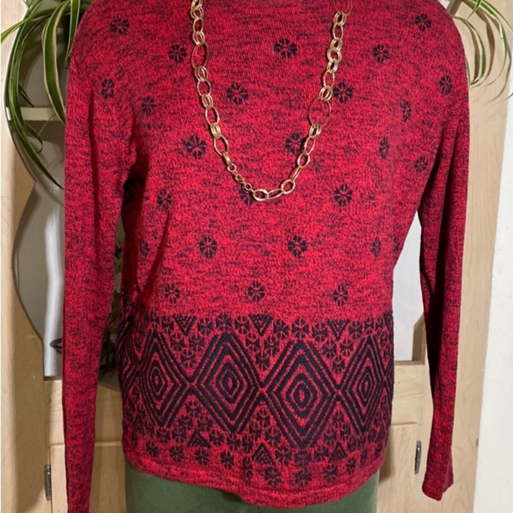 J Jill Red and Black Sweater